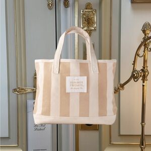 Summer Fridays Beige and White Mini Tote Bag